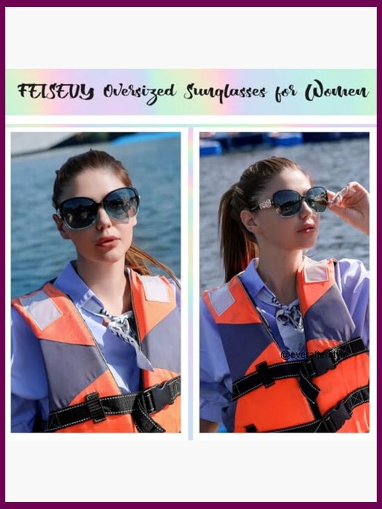 Oversized Square Frame Sunglasses with Pearl Sparkling Polarized UV Protection main image 5